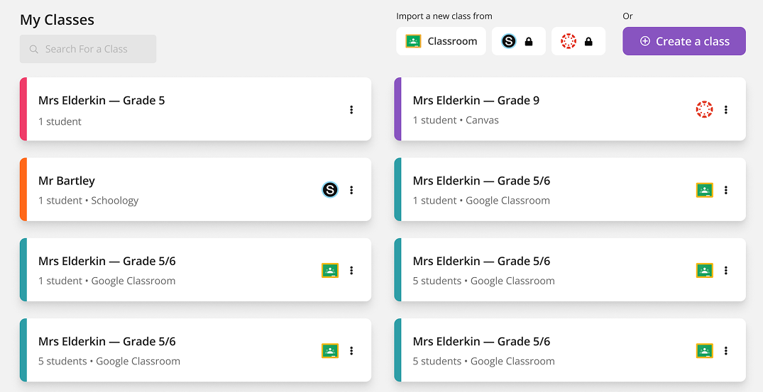Classes home page